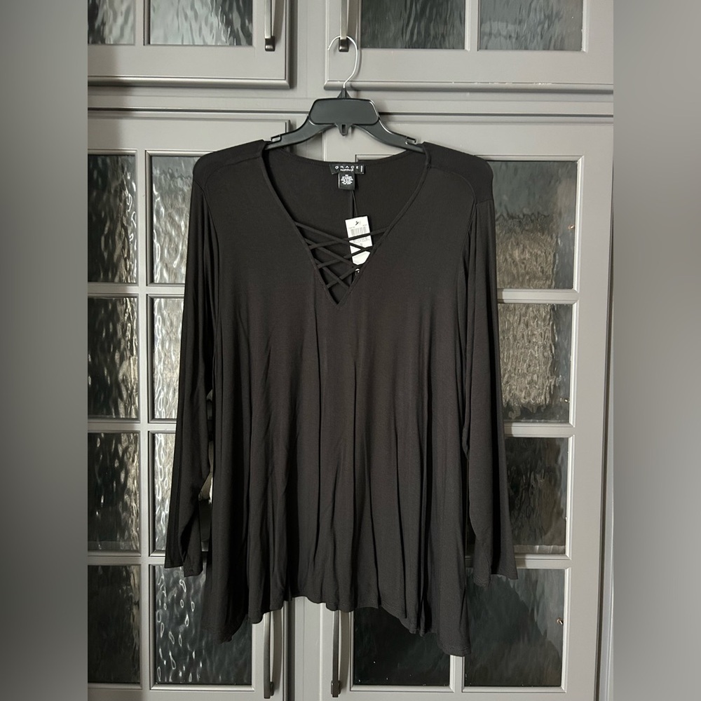 Grace Black Crisscross V-Neck Top
